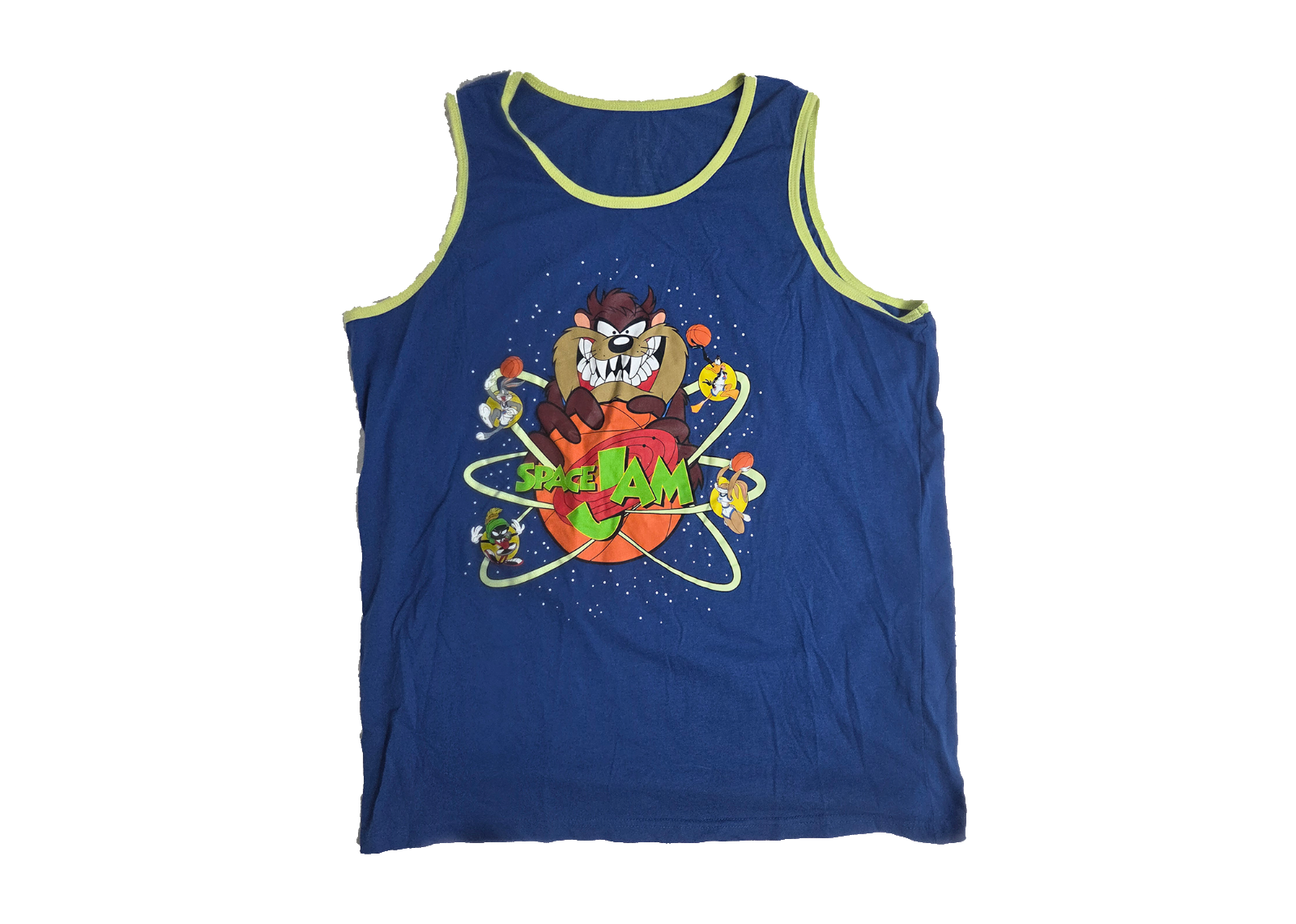 Space Jam Cast Taz Men's Blue Graphic Print Tank Top Size XL Movie Retro