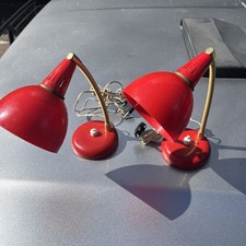 ABATJOUR ANNI 60/70 PLASTICA ROSSA E OTTONE TABLE LAMP DESIGN ITALIA (coppia)