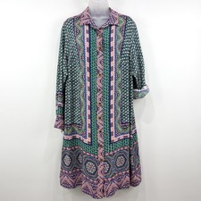 Anthropologie Maeve Casablanca Silk Shirtdress 16W Roll Tab Boho Maximalist