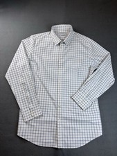 Mizzen Main Shirt Men XL White Plaid Trim Fit Business Stretch Preppy Adult
