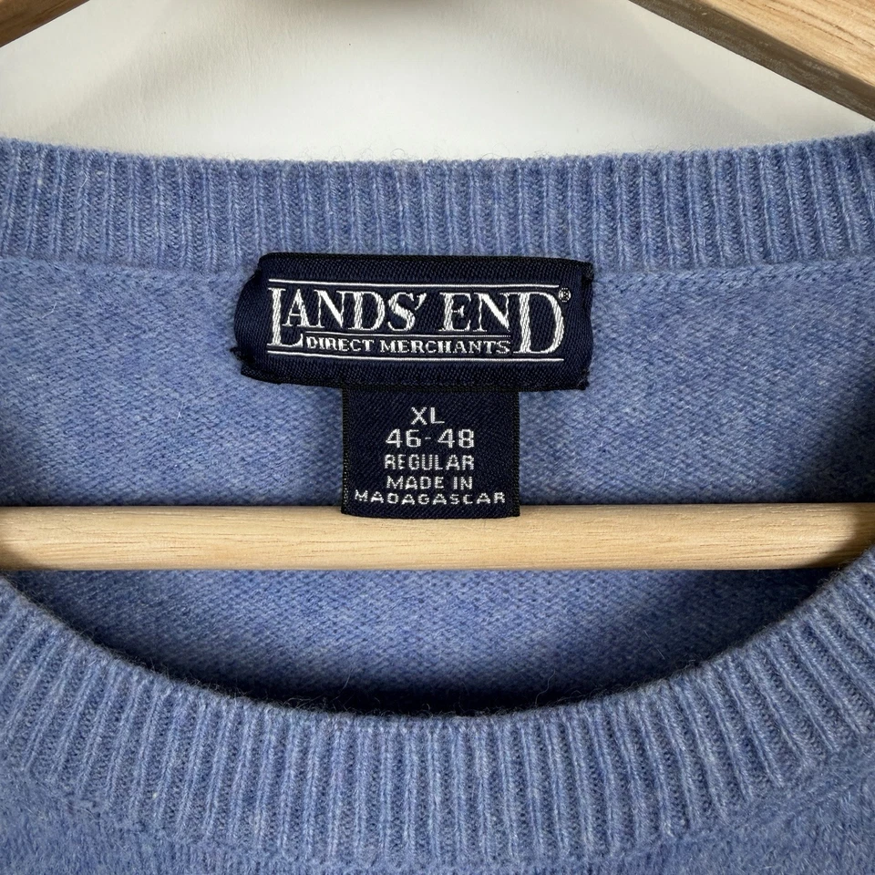 Lands End Cashmere Blue Sweater Mens XL  46-48 Crew Neck Casual Pullover Preppy - Image 3 of 4