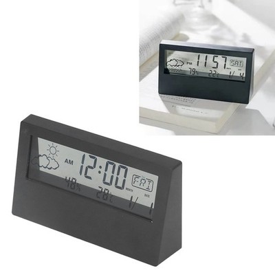 Black LCD Alarm Clock Transparent Multifunctional Large Screen Display Battery P