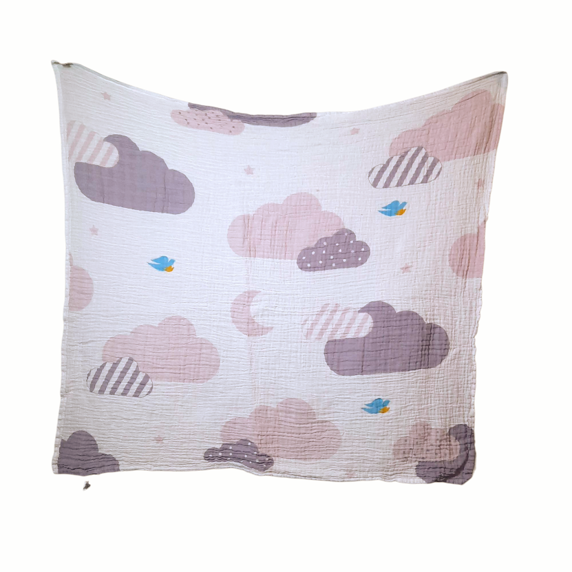 Baby Dove Purple Clouds Stars Moon Muslin Swaddle Lovey Blanket 30x30 Inches-image
