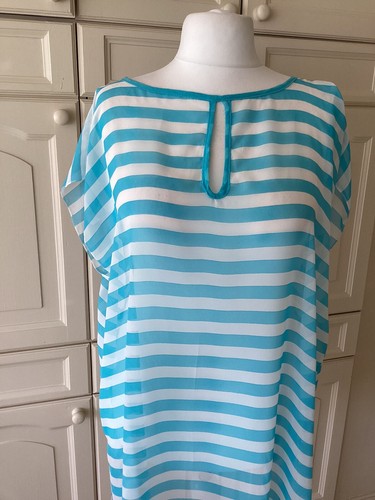UNBRANDED HOLIDAY CRUISE TURQ WHITE STRIPE SEMI SHEER BEACH COVER ONE SIZE - Picture 2 of 5