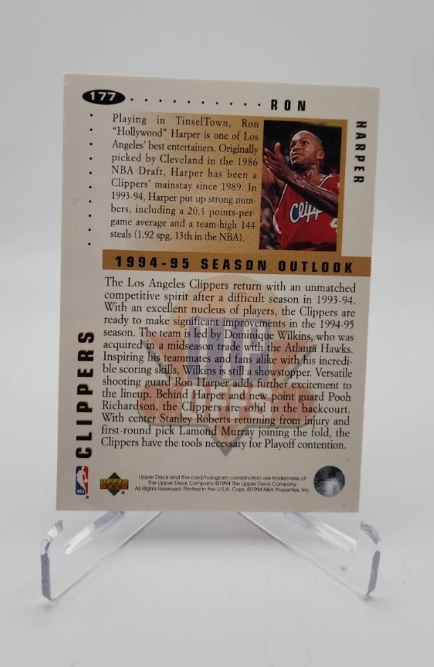 Ron Harper - Upper Deck - Tips Offs - Silver Signature - 1994 - Clippers - #177 - Image 2 of 2
