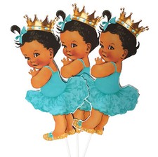 3 Turquoise Princess Centerpieces African American Birthday Table Decor