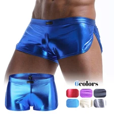 Men Sexy Shiny Wet Look Underwear Boxer Briefs Trunks Imitation Leather Clubwear