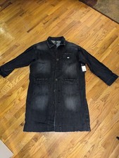 Vtg Style Washed Lee Denim Jean Long Coat Barn Duster Trench Unisex Xl Oversized
