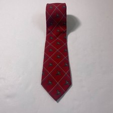 Vintage Lands' End Pheasant Tie 100% Wool Red Plaid Made in USA Preppy Necktie