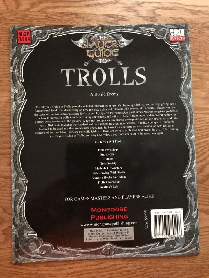 ✰SHIPS FREE/US✰ SLAYER’S GUIDE to TROLLS * D&D d20 Monster Manual ✰NEW✰ Foto 2 de 3