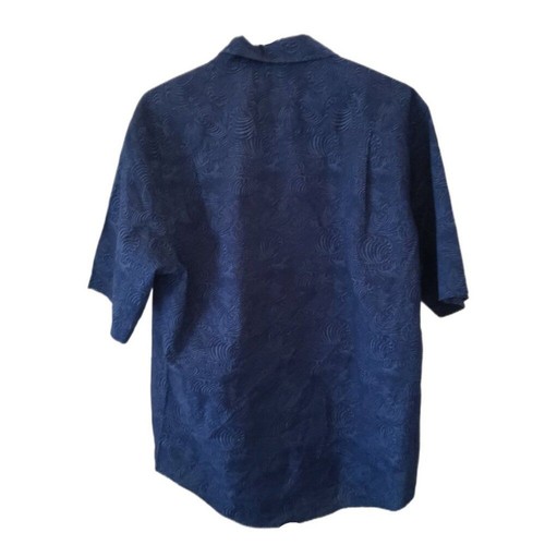 Island Republic Vintage Men's Dark Blue Print Short Sleeve Button Down Shirt - Picture 3 of 4