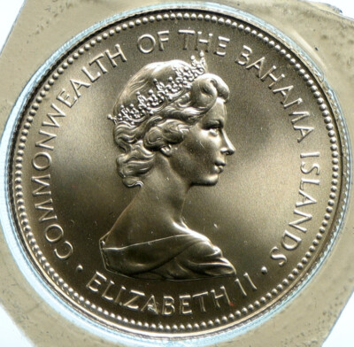 1971 BAHAMAS UK Queen Elizabeth II Marlin BU Silver Coin 50 Cent