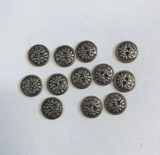 12 Metal Silver Tone Buttons Floral Flower 2-Hole Sew Through Sewing 18 mm #MT18