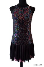 Double Platinum Sequin Chiffon Flounce Party Dance Prom Coctail Dress Sz S/M