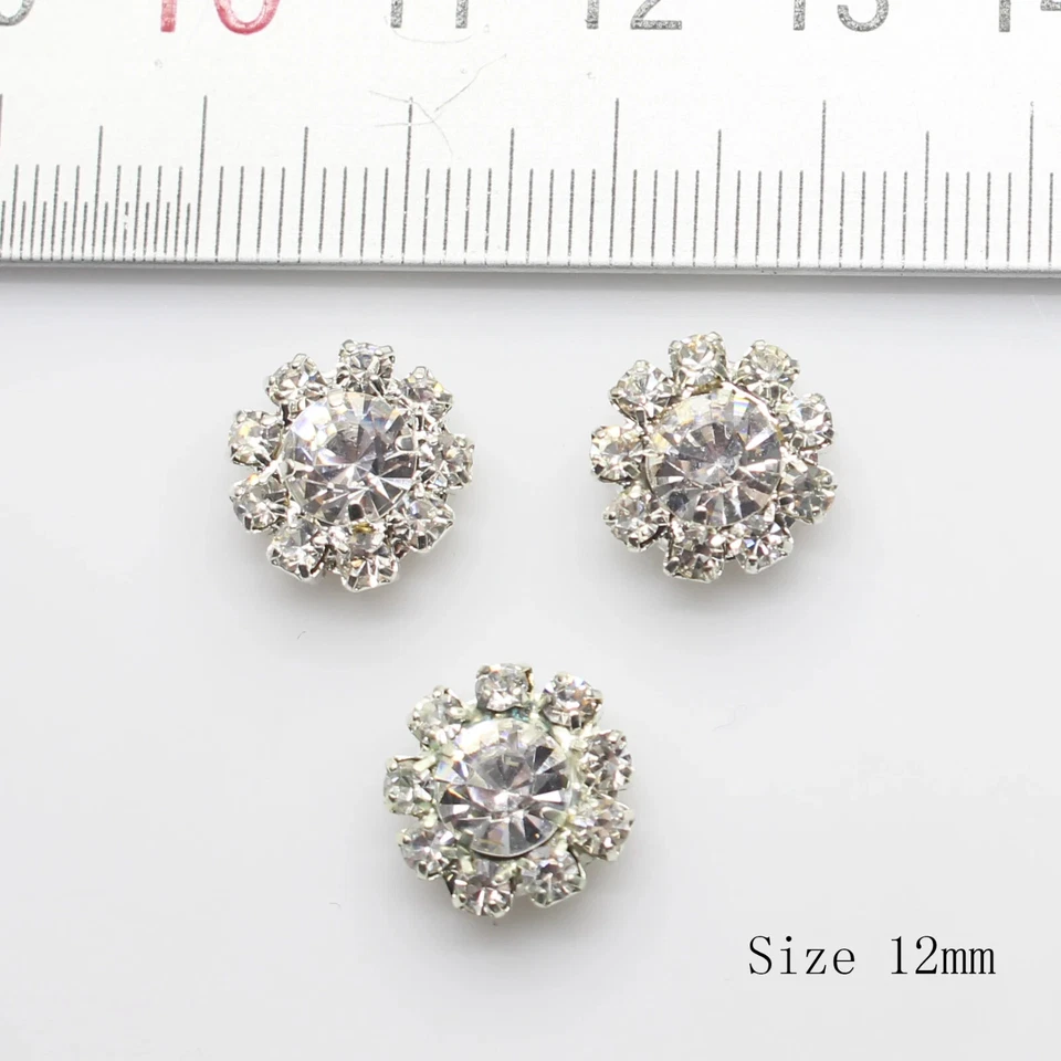 CraftbuddyUS 10Pcs 12mm Silver Metal Crystal Rhinestone Shank buttons , DIY - Image 2 of 3