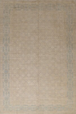 Geometric Traditional Oushak Turkish Area Rug Hand-knotted Vegetable Dye 9'x11'