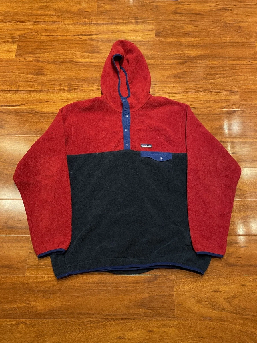 Patagonia Mens Large Synchilla Snap-T Hoody Pullover Fleece Jacket Red Navy  XXL