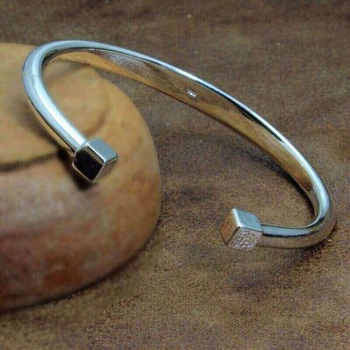 Bracelet Manchette En Argent Massif 925 - Style Vintage Ethnique Ajustable Unisexe