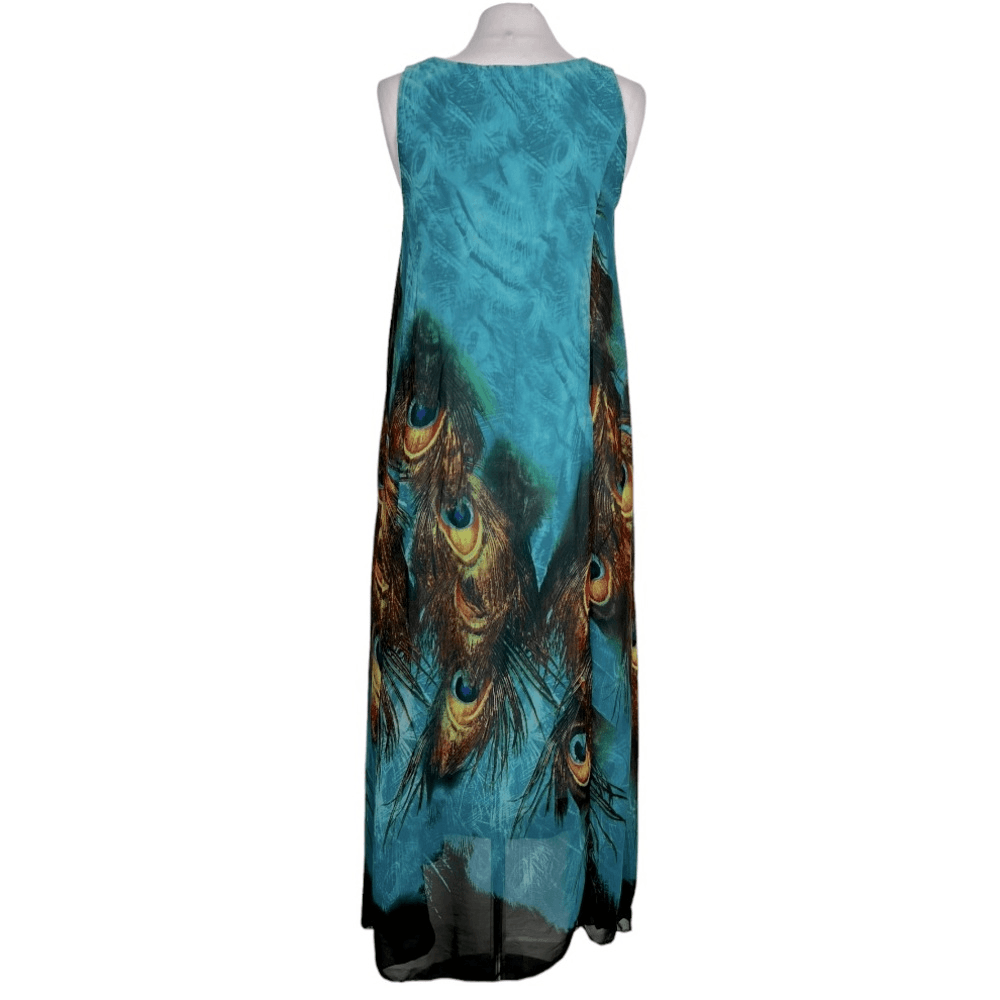 Peacock Feather Print Sleeveless Chiffon Flowy Maxidress | eBay