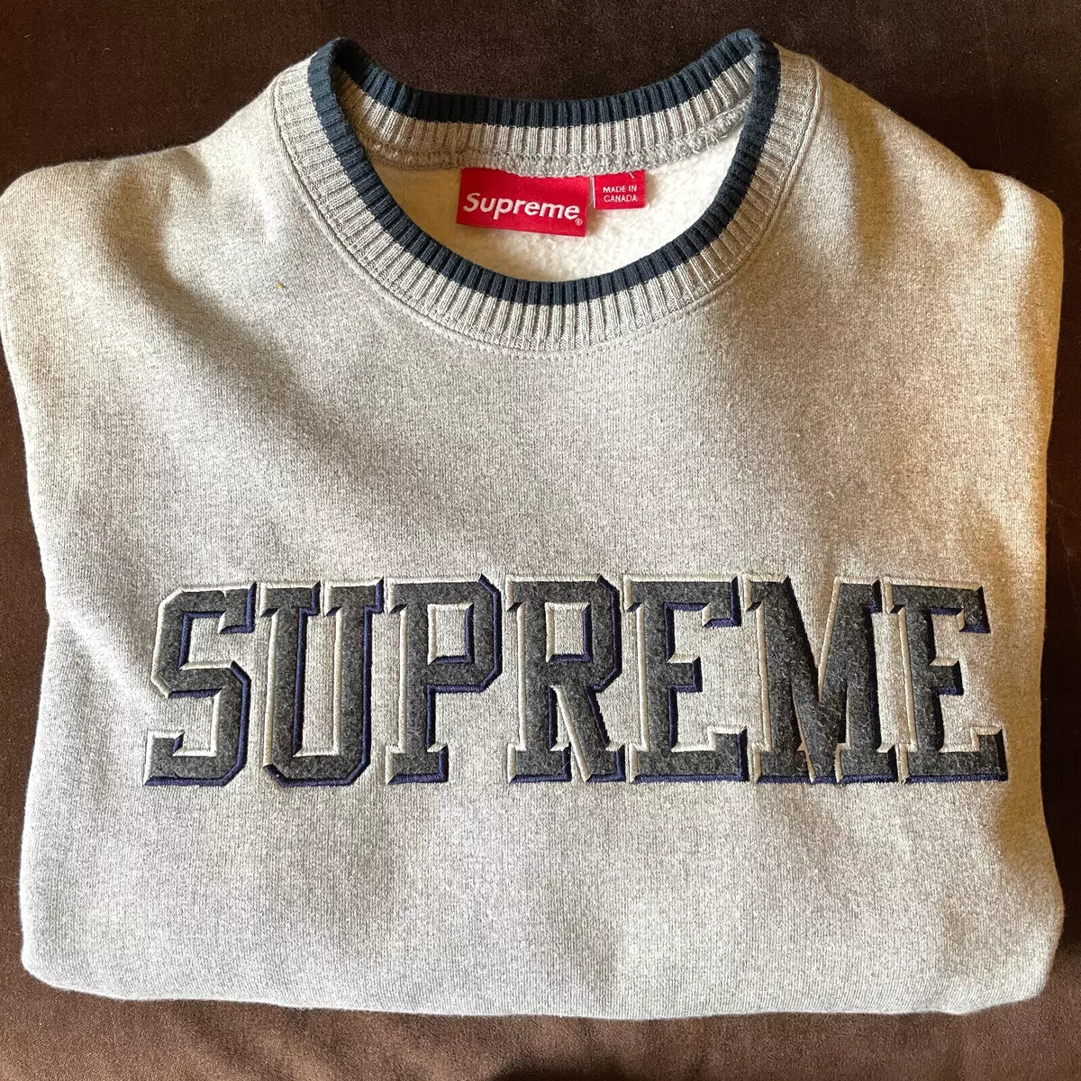 Supreme Crewneck Crew neck Sweatshirt Collegiate Light Grey Navy