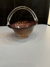Beautiful Murano-Style Art Glass Basket W/ Gold Speckles 6"H