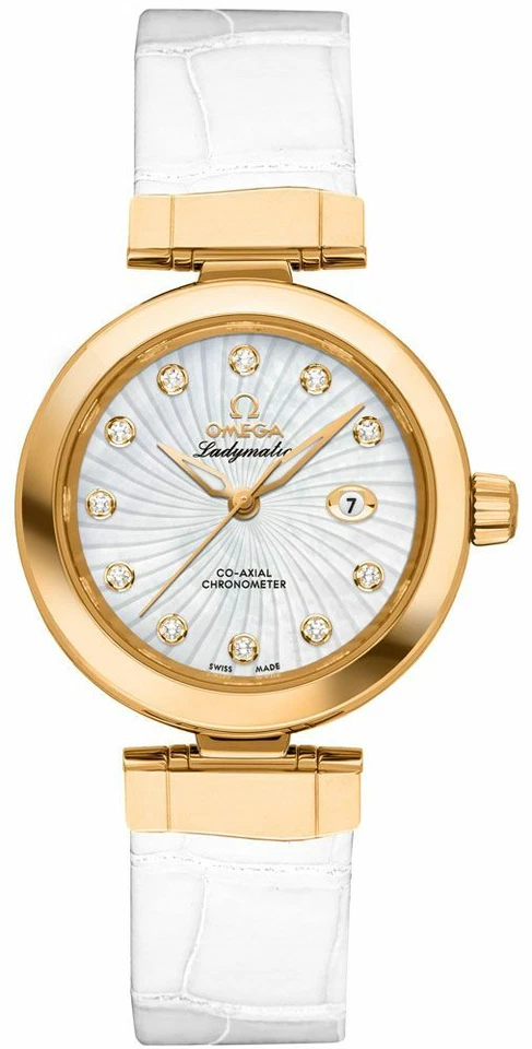Reloj para mujer Omega DeVille Ladymatic 34 mm blanco esfera de diamantes 42563342055002