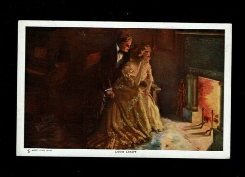 s- Alfred James Dewey, Love Light, couple looking into fireplace ...