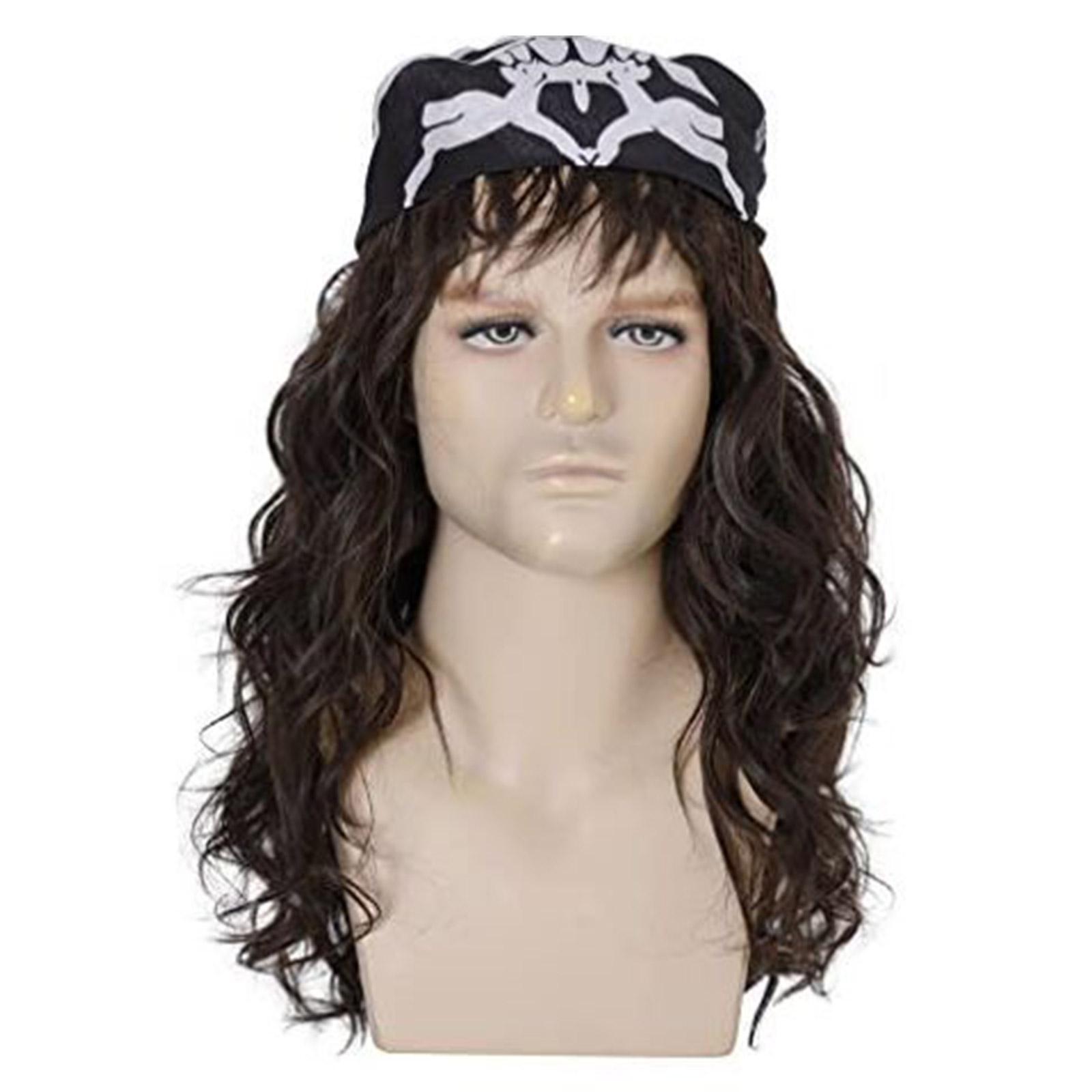 80/90S Wig for Eddie Munson Cosplay Heavy Punk Rocker Long Curly Brown