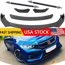 For Honda Civic Sedan Carbon Fiber Front Bumper Lip Splitter+Spoiler Strut Rods