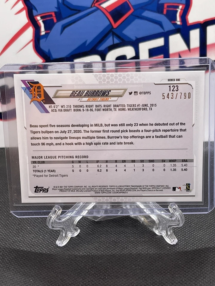 2021 topps series 1 beau burrows 123 #543/790 Rainbow Prizm - Image 2 of 2