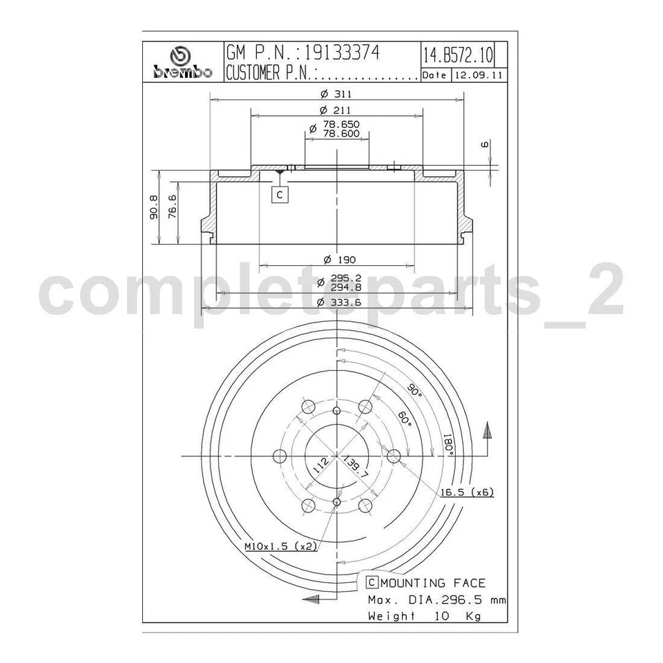 2 tambores de freno traseros para Chevrolet Silverado 1500 2005-2008 Foto 2 de 4