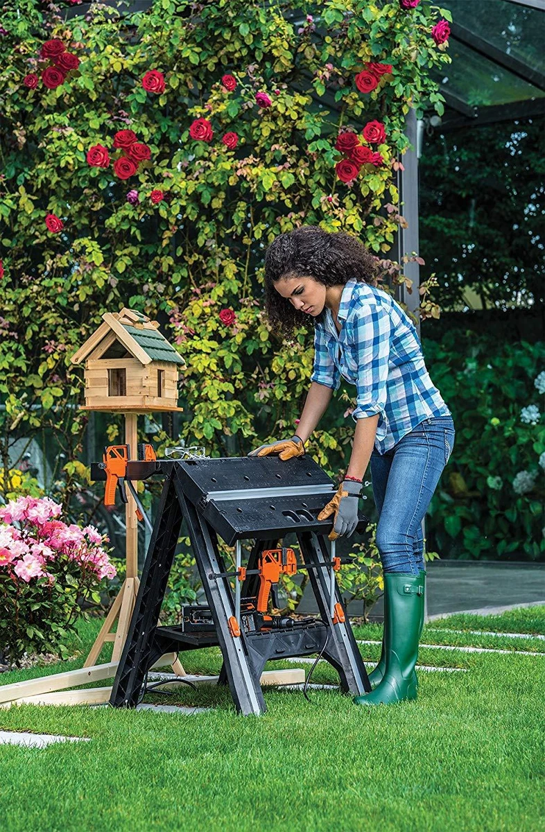 Work Table Sawhorse Workbench Kit Quick Clamps Holding Pegs Garage