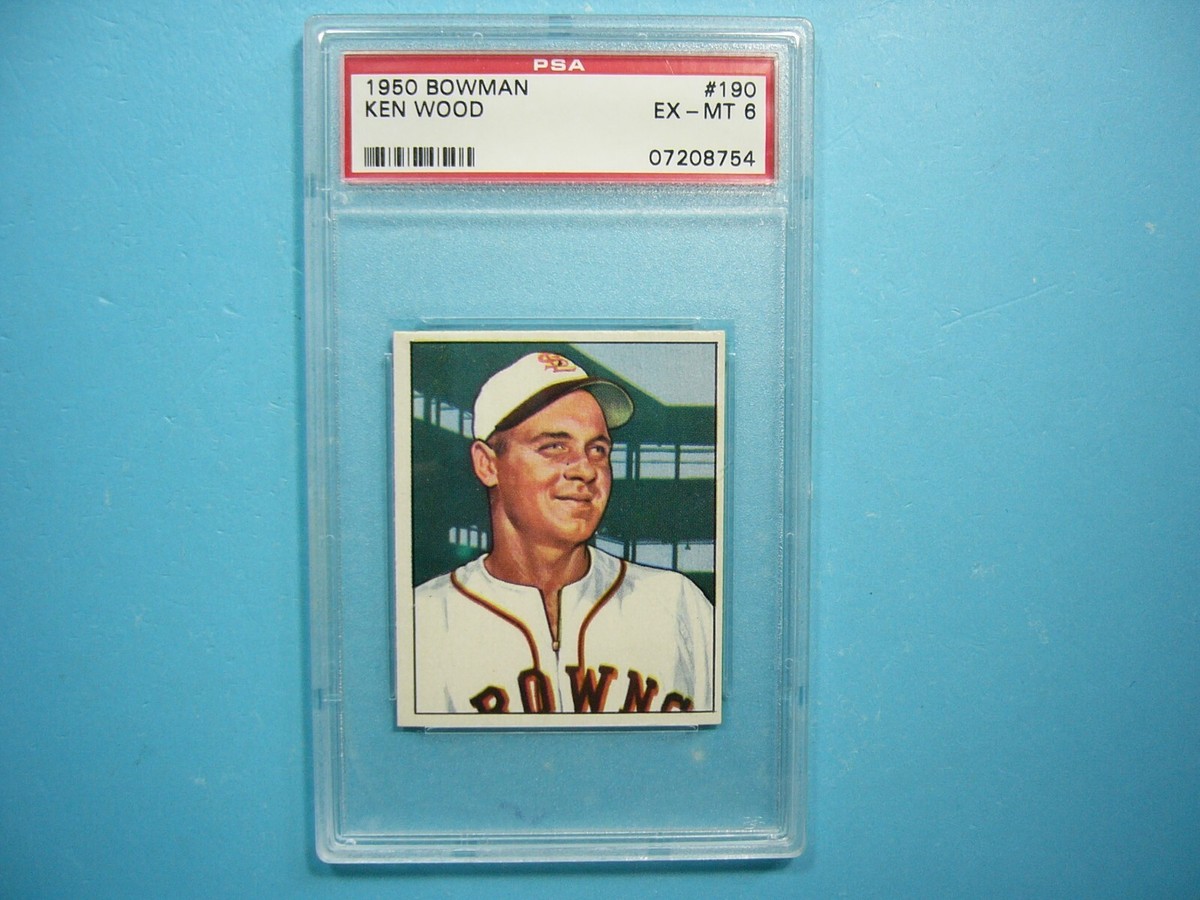 1950 BOWMAN MLB BASEBALL CARD #190 KEN WOOD ROOKIE RC PSA 6 EX/NM