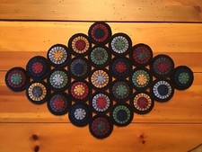 NEW COLOR COMBO PRIMITIVE WOOLFELT PENNY RUG TABLE RUNNER IN RICH WINTER SHADES