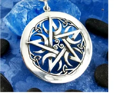 Large PENTAGRAM PAGAN WITCHCRAFT CELTIC Pendant 20" 925 Sterling Silver Necklace