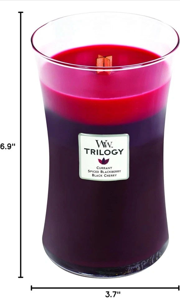 WOODWICK CURRANT~SPICED BLACKBERRY ~BLACK CHERRY LARGE SCENTED HOURGLASS CANDLE - Image 3 of 4