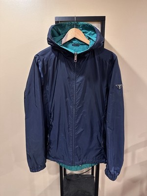 Prada Nylon Triangle Logo Reversible Navy / Green Zip Jacket | eBay