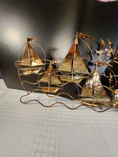 Metal Wall Art Home Decor Sailboats, Lighthouse Sea Gulls Patina . 22 x 11.5 "