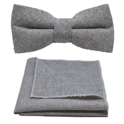 Highland Weave Stonewashed hellgrau Fliege & Einstecktuch/Taschentuch Set