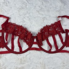 Victoria’s Secret VS Ziggy Glam Open Cup Bra 34D Red Satin Floral Embroidered