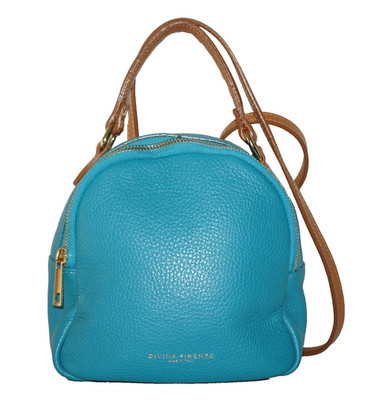Vintage DIVINA FIRENZE Aqua-Turquoise & Tan Leather Mini Backpack 7x7 ITALY
