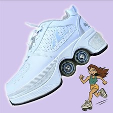 AGLOAT Retractable Sneaker Roller Skate Shoes Size 6 Pop-Out Wheels, Convert