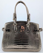GIORGIO ARMANI Rare Metallic Croc Embossed Leather Handbag Authentic
