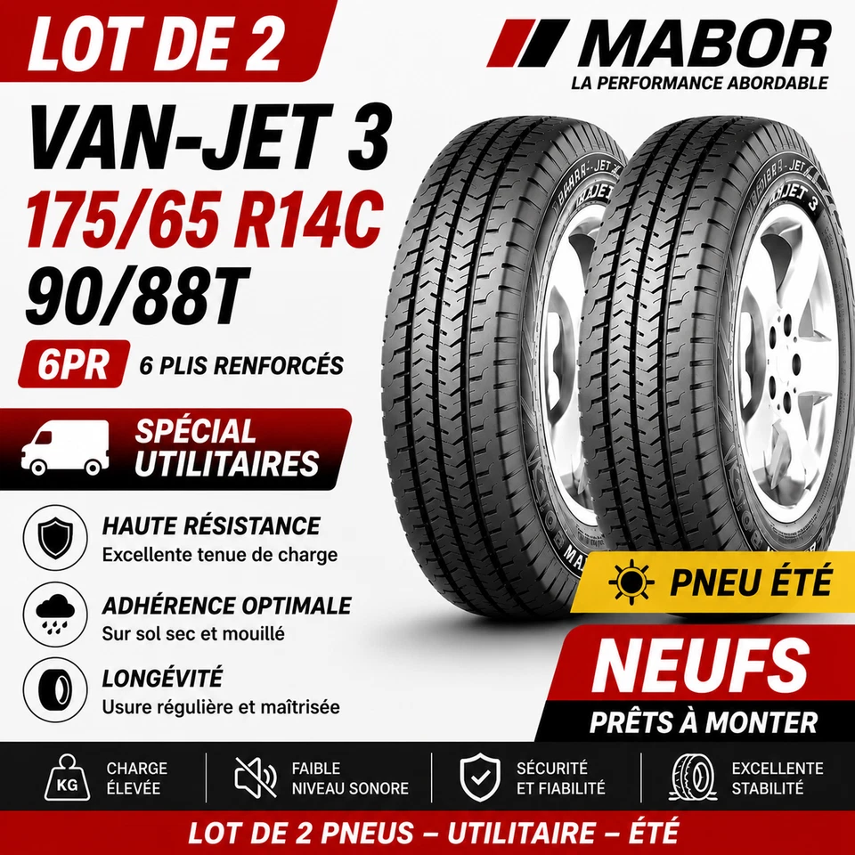 LOT 2 PNEUS MABOR VAN-JET 3 175/65 R14C 90/88T 6PR-MARQUE DU GROUPE CONTINENTAL - Photo 1/1