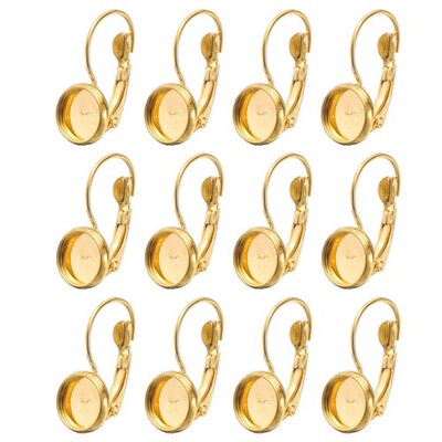 20Pcs Leverback Earring Hooks with 8mm Flat Round Blank Bezel Trays, Light Gold