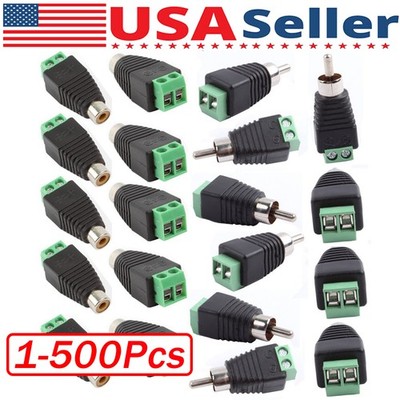 1-500Pcs of Speaker Wire Cable to Audio RCA Male Connector Adapter Jack Plug Lot
