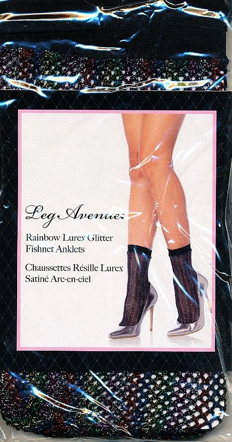 Leg Avenue 3040 Mehrfarbige Regenbogen Lurex Glitter Fischnetz Söckchen - Bild 1 von 1