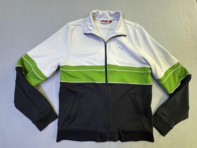 Puma Track Jacket Mens Large White Green Black Full Zip Colorblock Athletic