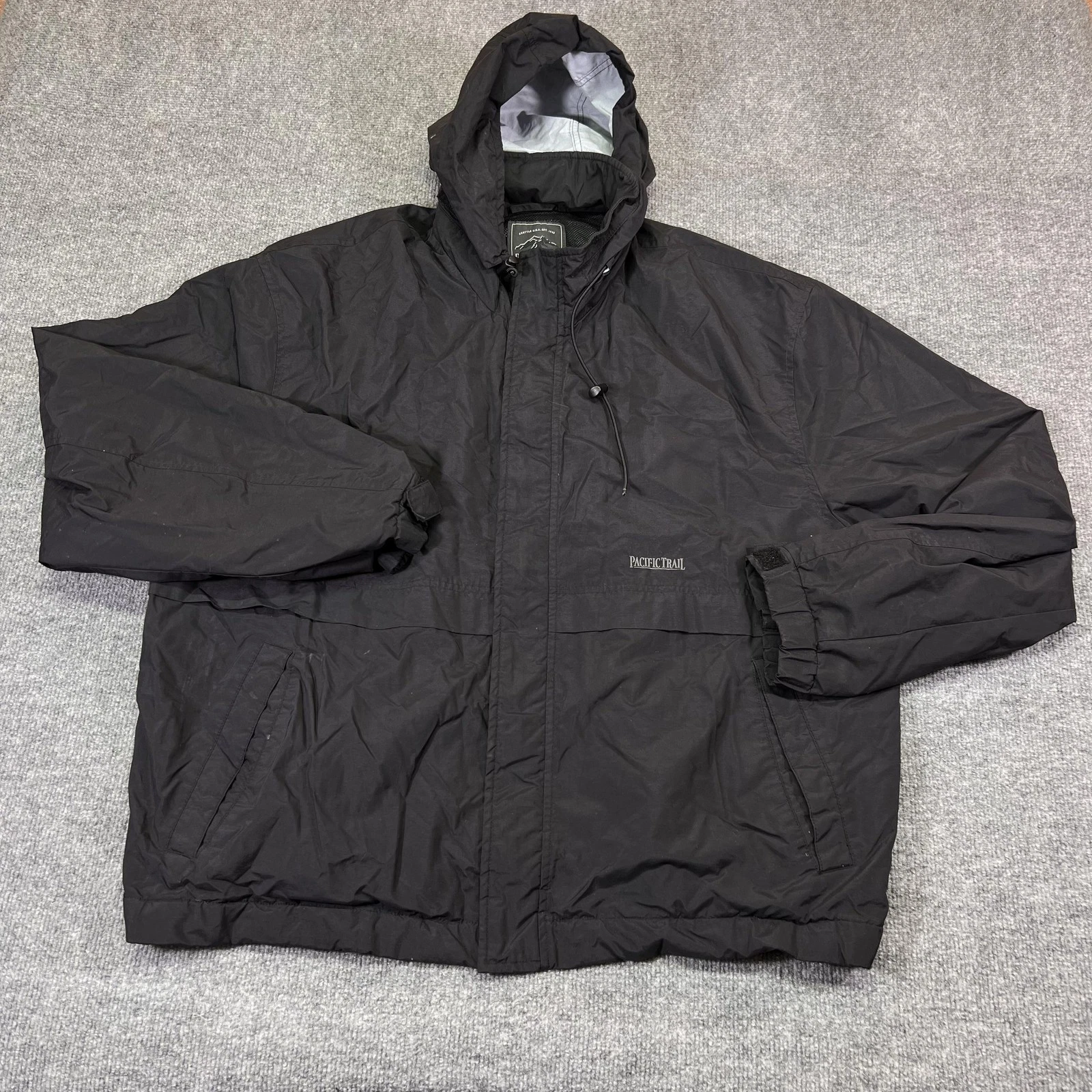 Pacific Trail Jacket Mens 2XL Black Hooded Windbreaker Full Zip Outdoor Hiking