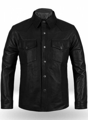 Basic Neu Herren Schwarz Leder Hemd 100% Echt Lammleder Freizeit Out Kleidung